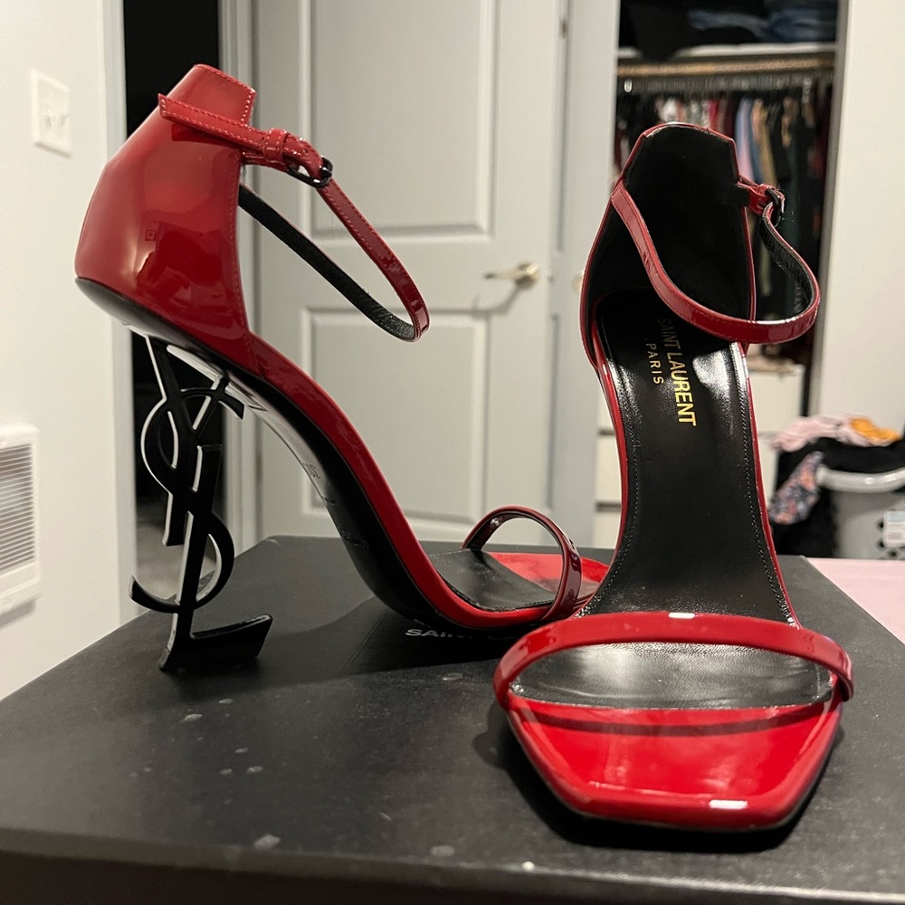 Saint Laurent Women's Opyum Logo High Heel Sandals.